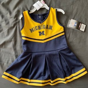 Baby Girls Michigan Colosseum Navy Gold Cheer Uniform Costume size 6-12 months